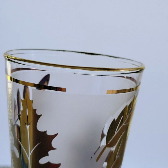MCM Libbey Golden Foliage Pilsner Beer Glass Set of 2 Gold Leaves Frosted Glass - Picture 8 of 11